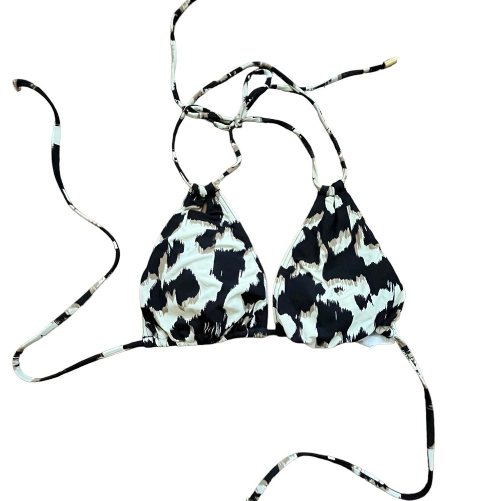 La Blanca Halter Triangle Bikini Top Black and White Animal Print Size 12
